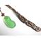 Copper beaded dolphin bookmark featuring genuine, green sea glass, copper starfish and sparkling beads of green, crystal.