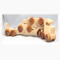 Handmade wooden toy truck play set includes three cars and a tractor-trailer finished with clear and amber shellac with metallic sapphire blue trim.
