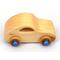 Handmade wood toy car based on the 1957 Bug with a satin polyurethane finish, metallic sapphire blue trim, and nonmarring amber shellac wheels. Made to Order.