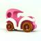 Handmade wooden toy car model-t sedan finished with hot pink and white acrylic paint with nonmaring amber shellac coated spoked wheels from my Bad Bob'S Custom Motors Collection.