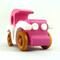 Handmade wooden toy car model-t sedan finished with hot pink and white acrylic paint with nonmaring amber shellac coated spoked wheels from my Bad Bob'S Custom Motors Collection.