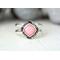 Sz 6 Cushion Pink Conch Sterling Silver Statement Ring for women, girls, unisex adults, lightly oxidized tapered open band, accent bezel
