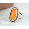 Sz 6 Oval Orange Spiny Oyster Sterling Silver Statement ring, oxidized tapered wide band, bezel set accented with cutout stamped wire