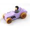 Hand-painted Lavender Wooden Toy Car inspired by the Hot Rod '27 T-Bucket with Metallic Purple and black trim and non-marring Amber Shellac wheels.