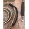 tan and camo paracord dog slip lead with safety 78" with extra traffic handle, close up of extra handle and safety catch