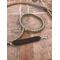 tan and camo paracord dog slip lead with safety 78" with extra traffic handle, close up of slip lead and dark brown safety