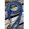 blue and blue green paracord dog leash, hugs and kisses collection 5' pictured on a rustic wood deck