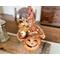 A fall gourd decoarting a dinning room table. The centerpiec is dried gourd carved into a witch character. It is brown with an orange hat. 