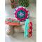 bright multicolor crochet granny mushroom plushie