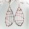 woven copper wire large dangle earrings with 6mm turquoise and copper composite gemstone cabochon