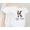 white baby bodysuit with large first initial in cowhide print. baby name below in black script. 