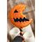 handmade horror pumpkin resin lollipop prop - costume prop and decoration orange and black front for cosplayers and Halloween collectors