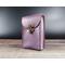 Handmade Premium Leather Tarot Card Case in a purple hue called Violet Cosmos. Standing upright against black background..