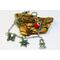 Image is of a Jewish charm bracelet with 4 charms:
Shabbat candles
Star of David
Torah 
Hamsa