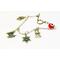Image is of a Jewish charm bracelet with 4 charms:
Shabbat candles
Star of David
Torah 
Hamsa