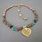 Multicolor Czech glass beaded choker, with adjustable extender chain. Flowers and leaves, with gold tone leaf pendant.