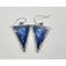 Upside down triangle earrings, blue with white waves like the ocean, silver bezel, handcrafted silver earring wires.