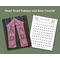 A pink display of the Hearts Crochet Scarf Pattern and a printable row counter.