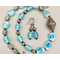 Necklace set | Bali silver focal, cool blue vintage glass beads and faux-turquoise, artisan sterling silver clasp