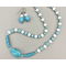 Necklace set | Cherry Brand aqua twist focal beads, pale blues, opalescent white vintage glass beads