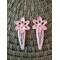 pink 2 inch long handmade crochet flower barrettes with 6 millimeter rhinestone