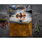 Handcrafted Western charcuterie board made from salvaged teak with original resin artwork of a cowboy riding a horse through a stream.