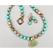 Necklace set | Ceramic artisan fan pendant, snakeskin jasper, vintage Japanese Cherry Brand turquoise glass rounds, etched copper artisan clasp