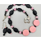 Necklace set | Mid-century pink and black palette, eye-catching pink focal disks, sterling silver clasp