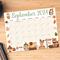Fall Animals Theme Printable Calendar September 2024
