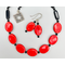 Necklace set | Lipstick red and black vintage glass beads, sterling toggle clasp recalls FLW's window designs