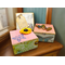 3 kraft gift boxes that have been covered in vintage ephemera paper