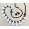 Necklace set | Periwinkle blue glass leaves, deep blue sugar beads, freshwater pearls, smoky quartz rondelles