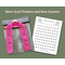 Display of the Mom Crochet Scarf on a hanger in front of a wooden fence and a printable row counter.