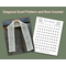 Display of the Diagonal Crochet Scarf on a hanger in front of a wooden fence and a printable row counter.