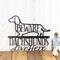 Dachshunds Live Here metal wall art, with Beware, in silver vein powder coat.