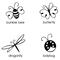 Examples of a bumble bee, butterfly, dragonfly, and ladybug images.