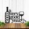A very good year established year metal sign, with wine bottle and wine glass, in matte black powder coat.