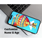 colorful hot air balloon with dogs in the basket, personalized happy birthday message with 5 (age) in yellow text against a clouded sky blue background on a cellphone