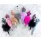 8 motivational beaded faux fur pens. Left to right: Black-round, mauve-pink, mocha, grey, purple, hot pink, black-coffee, & light blue. 