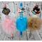 Photo displays 3 colors of Beaded faux fur teachers pen. From left to right: Peach, Blue and Mocha. Pens are sold individually.