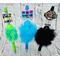 Photo of 3 colors of beaded faux fur teacher pens. From left to right: Green, light blue, and black. Pens are sold individually.