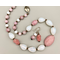 Necklace set | Pink and opalescent whites vintage and antique Japanese glass beads, Miriam Haskell focal