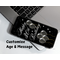 clear balloons with gold and silver specs, personalized happy birthday message with 30 (age) in white text against a white starry black background on a cellphone