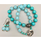 Necklace set | "Turquoise" stone rounds and aqua/turquoise vintage Japanese glass beads, sterling bird toggle