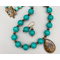 Necklace set | Bronzite teardrop pendant, 1980s Lucite faux-turquoise, mid-century Japanese glass beads, bronze "hearts" toggle