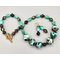 Necklace set | Blue-green and copper raku nuggets, vintage givre, faux-stone, metallic glass beads