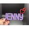 Base Black.  Top Lettering Color Lavender.  Emoji Hearts in Red