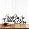 Unto Us A Child Is Born metal wall art with Christmas star, in matte black powder coat.