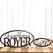 Oval sign with first names and family last name, along with an established year metal sign, in copper vein powder coat. 