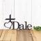 Religious custom metal name sign with a cross and heart, in silver vein powder coat.